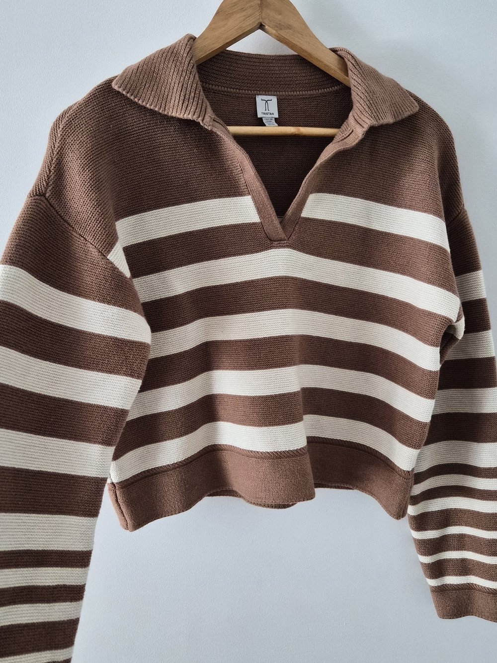 Tristan Brown and Cream Striped V-Neck Pullover